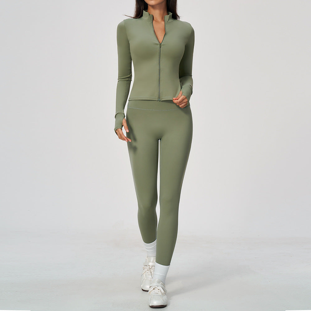 Wholesale Full-Zip Long-Sleeve Activewear Set | High-Stretch Fitness Clothing 6116 | fouregg