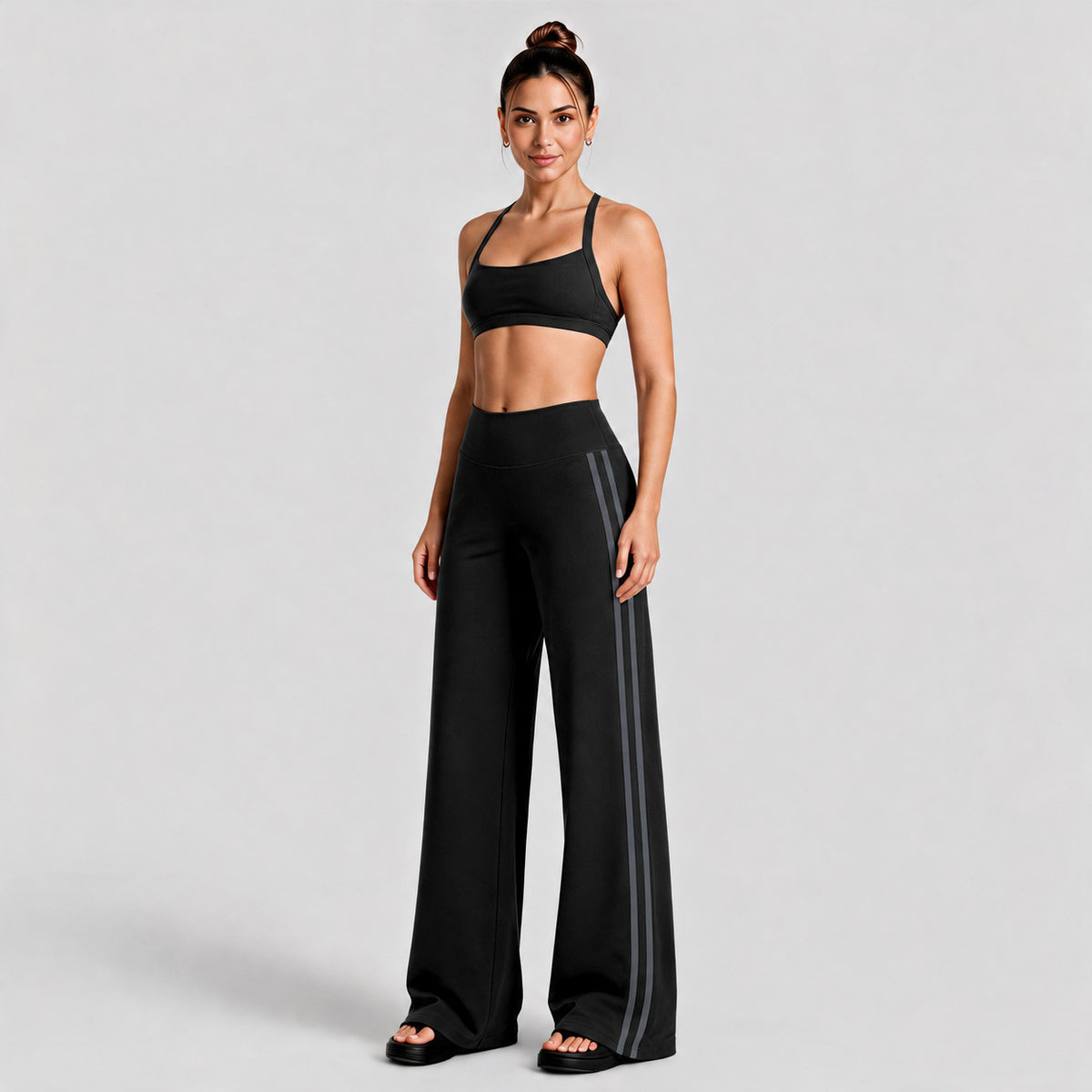 Wholesale Women’s Quick-Dry Yoga Set | Backless Halter Sports Top & Relaxed Straight-Leg Trousers | fouregg - Underwear + pants, black