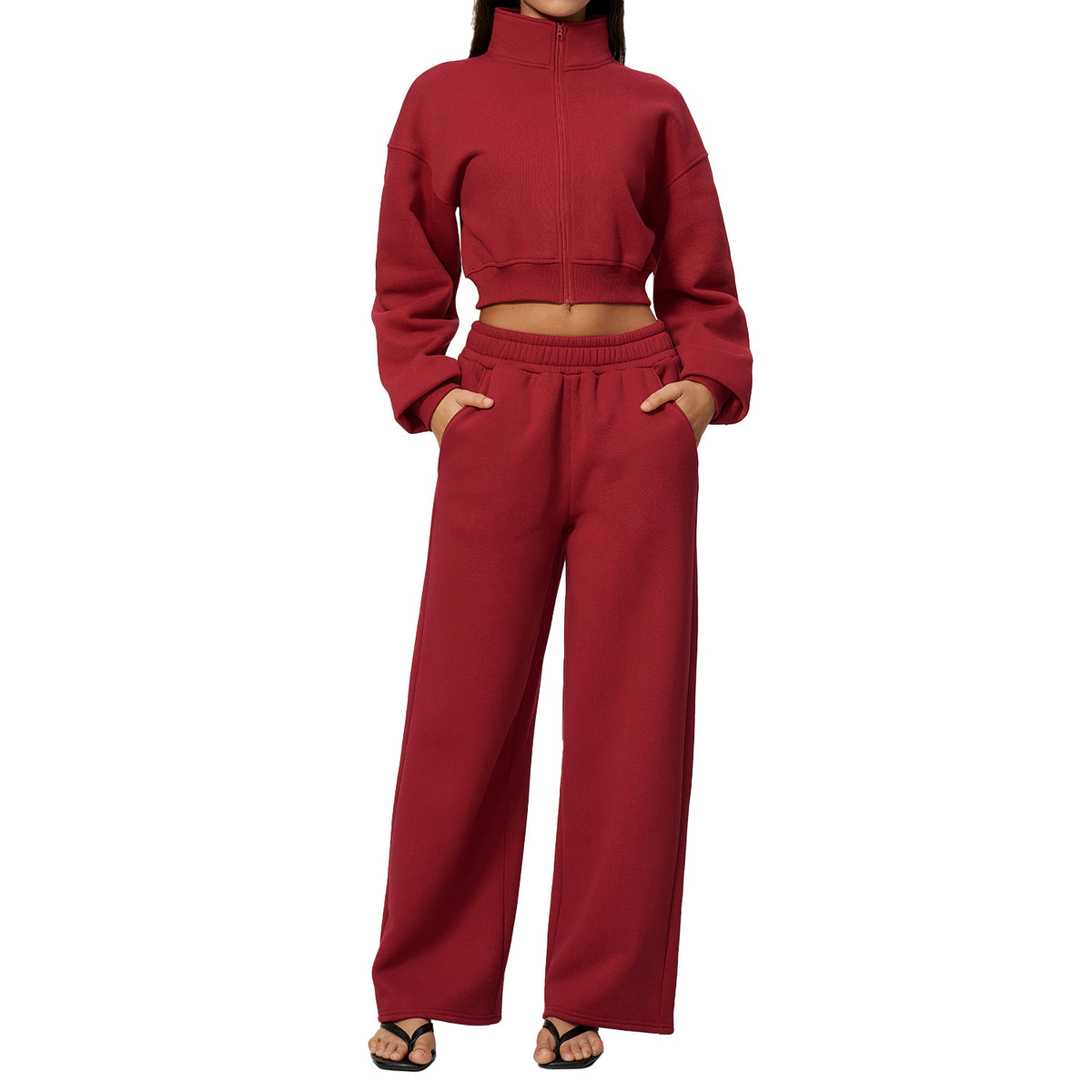 Wholesale Women’s Fleece Tracksuit | Bulk Cropped Jacket & Wide-Leg Pants 3615 | fouregg