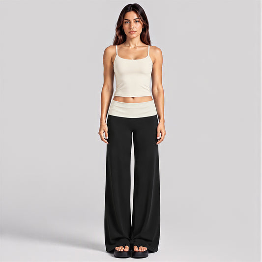 Wholesale Women’s Activewear Set | Backless Sports Tank & Color-Block High-Waisted Yoga Leggings | fouregg - Tank Top + Long Pants, Off-White