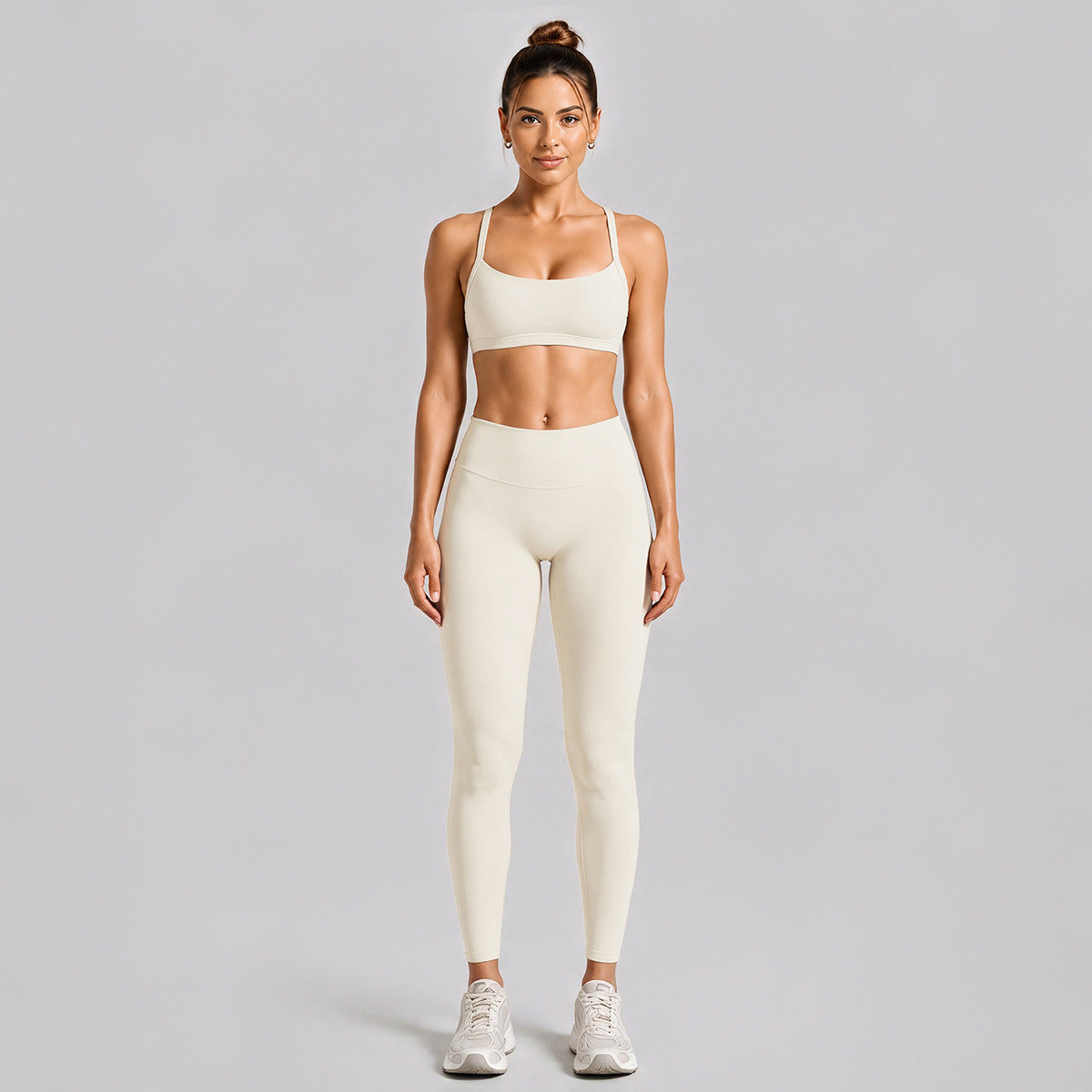 Wholesale Women’s Activewear Set | Halter Neck Sports Bra for Running, Cycling & Pilates | fouregg - Slim-Fit Long Set, Egg White