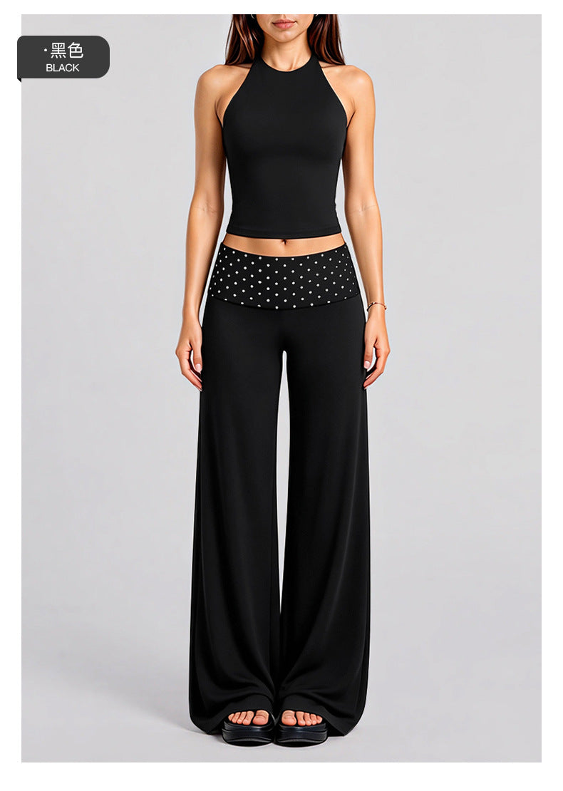 Wholesale Women’s Activewear Set | Halter Sports Top & Contrast Polka Dot Workout Pants | fouregg