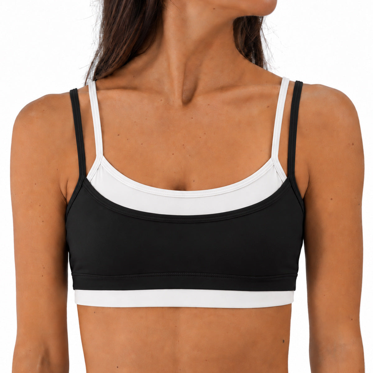 Wholesale Women’s Activewear Set | Double-Layer Contrast Sports Bra & Quick-Dry Workout Leggings | fouregg - Underwear Black