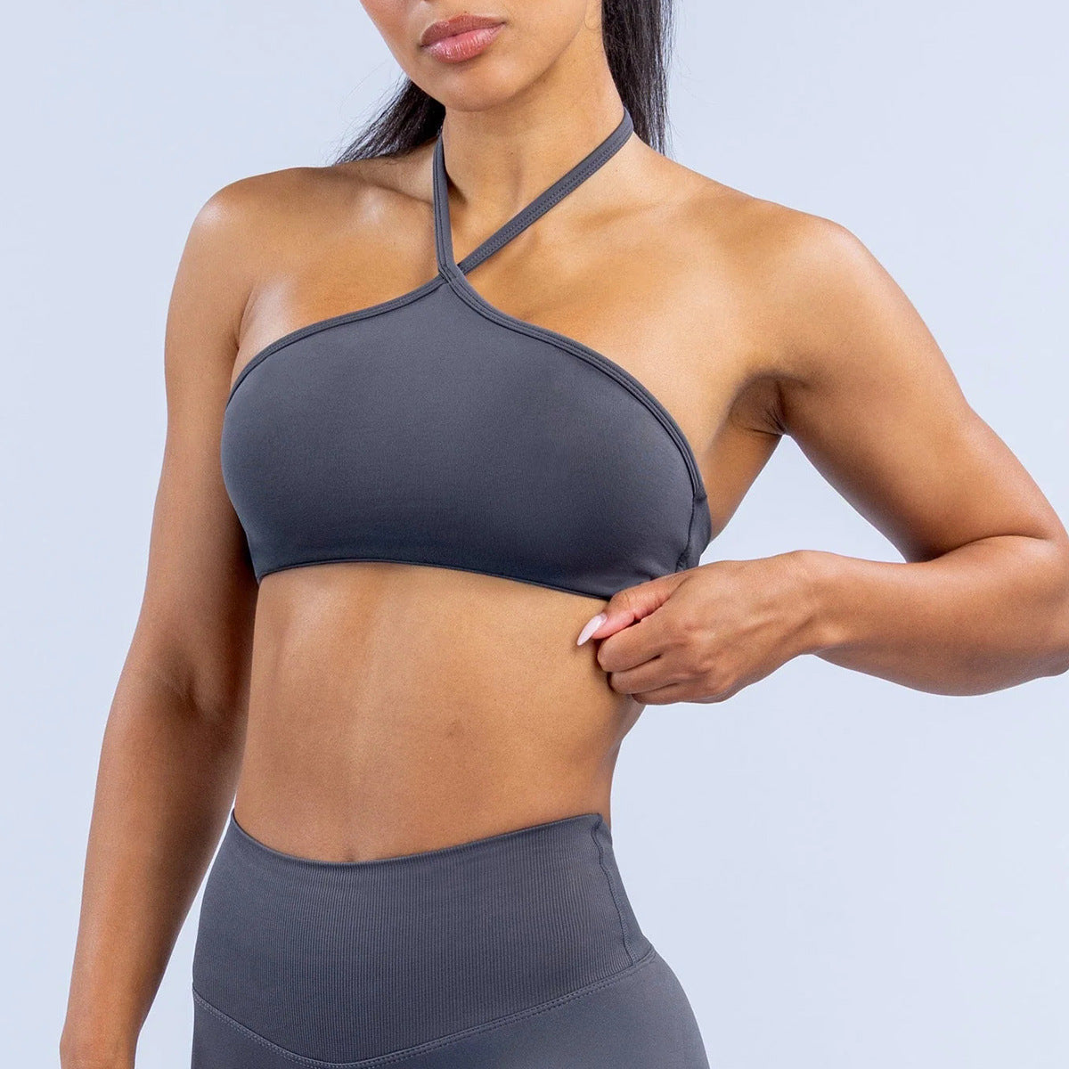 Wholesale Women’s Activewear Top | Quick-Dry Crisscross Halter Tank for Running & Pilates | fouregg - Underwear Shark Gray