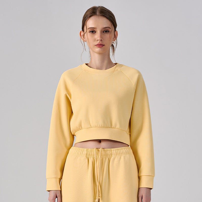 Wholesale Women’s Cropped Sweatshirt | Bulk Pilates & Outdoor Activewear | fouregg - Carla Yellow