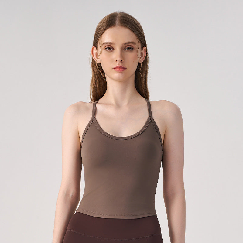 Wholesale Women’s Padded Sports Bra | Bulk High-Stretch Workout & Fitness Tank | fouregg - Coffee Brown