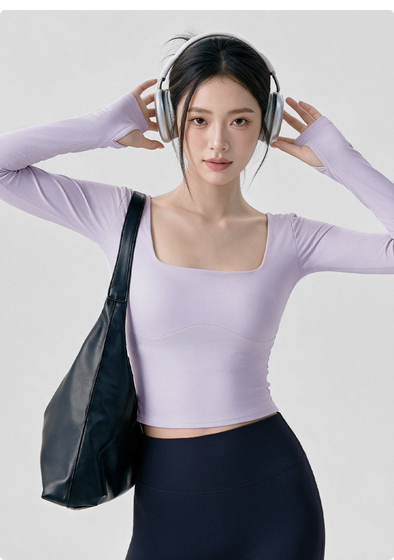 Wholesale Women’s Cropped Yoga Top | Built-In Cups & Slim-Fit Long Sleeve Activewear | fouregg