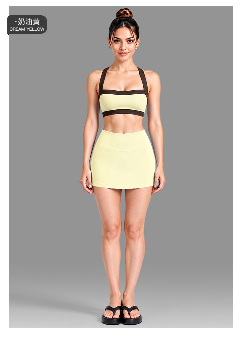 Wholesale Women’s Activewear Set | Color-Block Workout Bra & Low-Waisted Casual Fitness Pants | fouregg