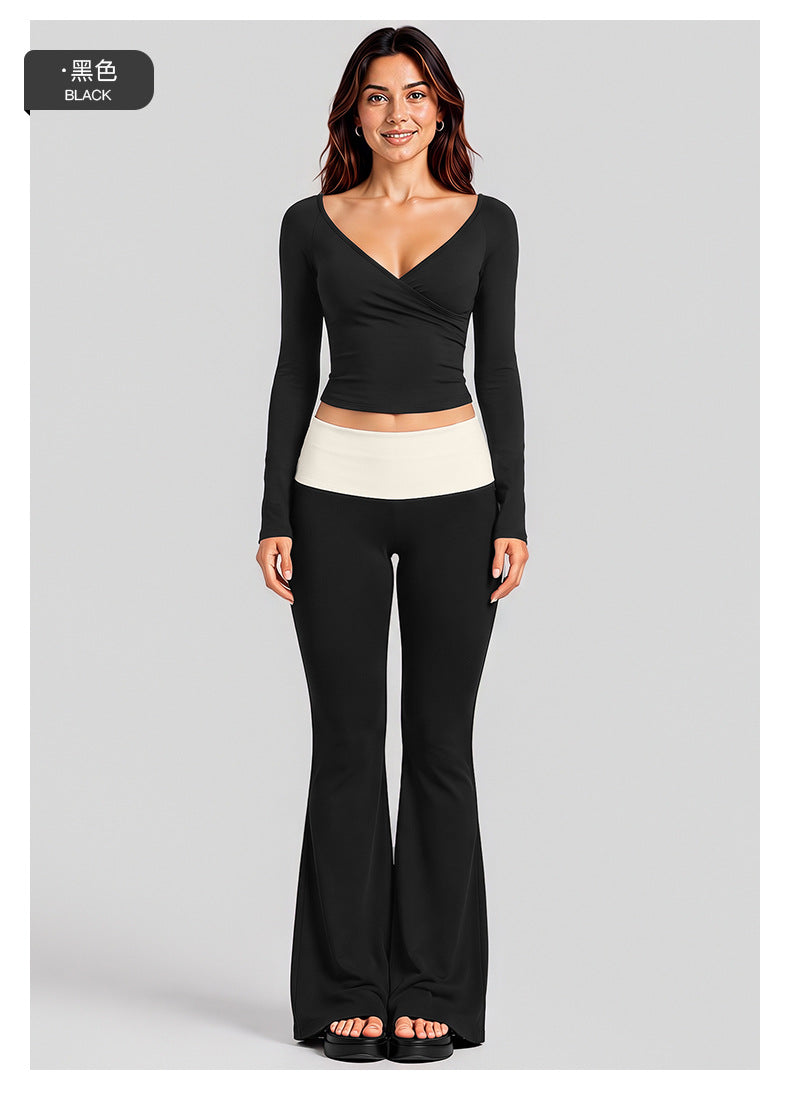 Wholesale Women’s Activewear Set | Quick-Dry Long Sleeve Off-Shoulder Top & High-Waisted Workout Pants | fouregg