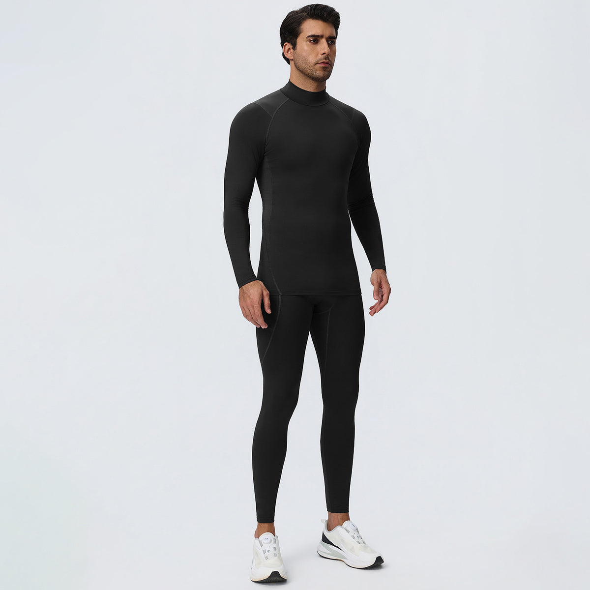 Wholesale Men’s Sculpting Workout Set | High-Stretch Long-Sleeve Shirt & Slim-Fit Gym Pants | fouregg - Black