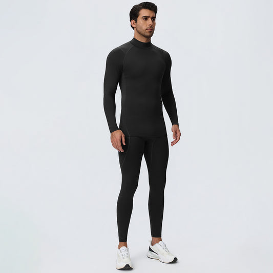 Wholesale Men’s Sculpting Workout Set | High-Stretch Long-Sleeve Shirt & Slim-Fit Gym Pants | fouregg - Black