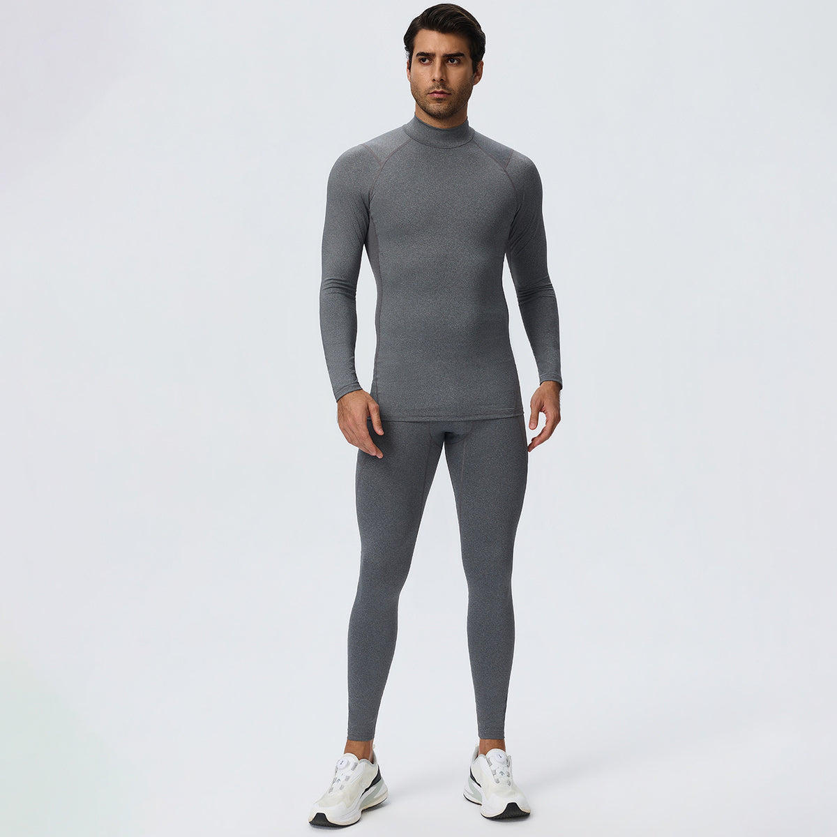 Wholesale Men’s Sculpting Workout Set | High-Stretch Long-Sleeve Shirt & Slim-Fit Gym Pants | fouregg - Floral Gray