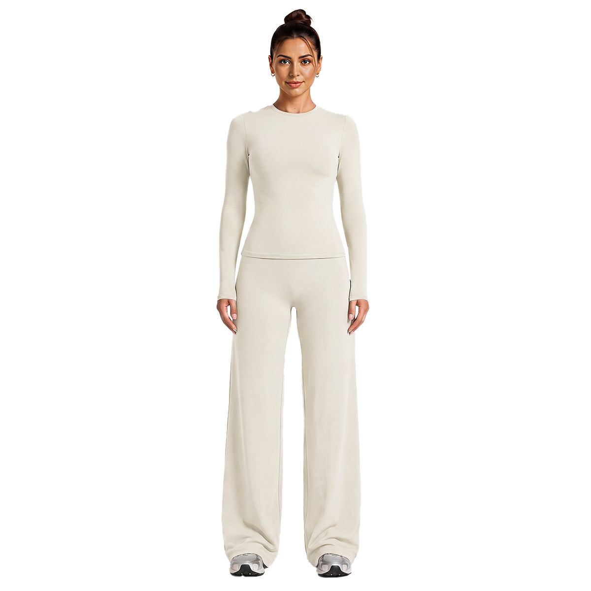 Wholesale Women’s Activewear Set | Slim-Fit Long Sleeve Tee & High-Waisted Loose Workout Pants | fouregg