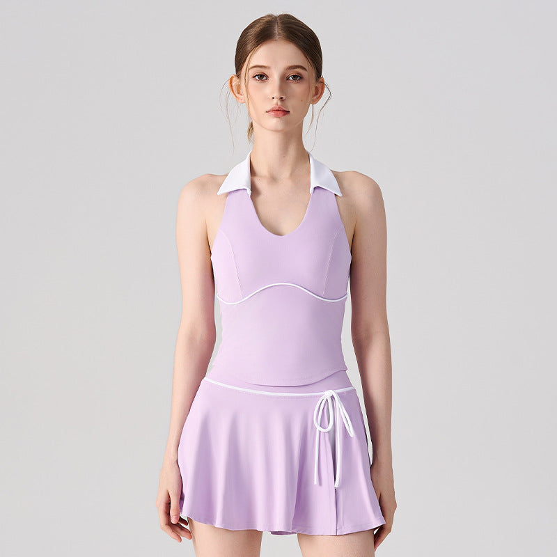 Wholesale Women’s 2-Piece Tennis Set | Bulk High-Waist Skort with Built-In Shorts | fouregg - Windbell Purple