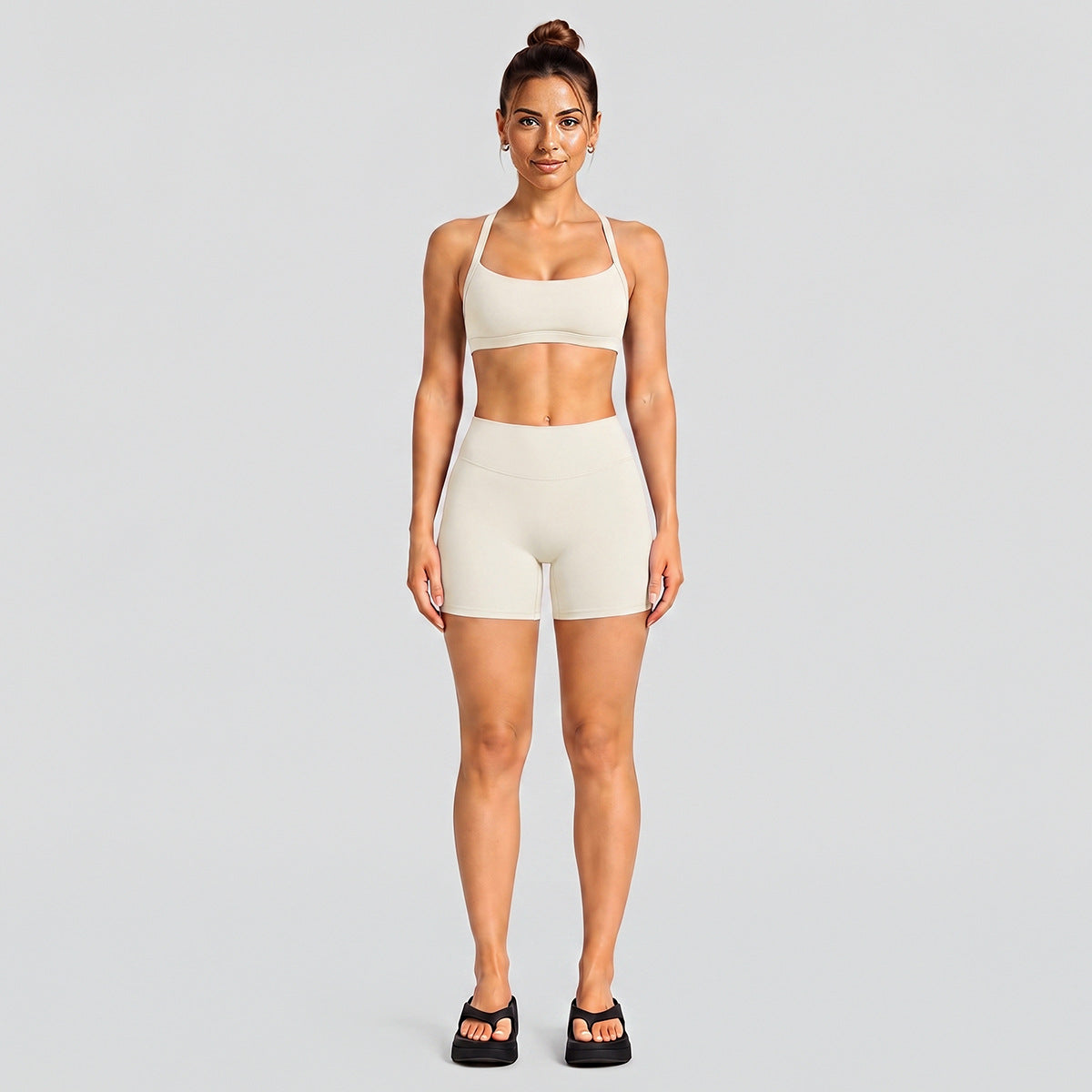 Wholesale Women’s Activewear Set | Halter Neck Sports Bra for Running, Cycling & Pilates | fouregg - Shorts Set, Egg White