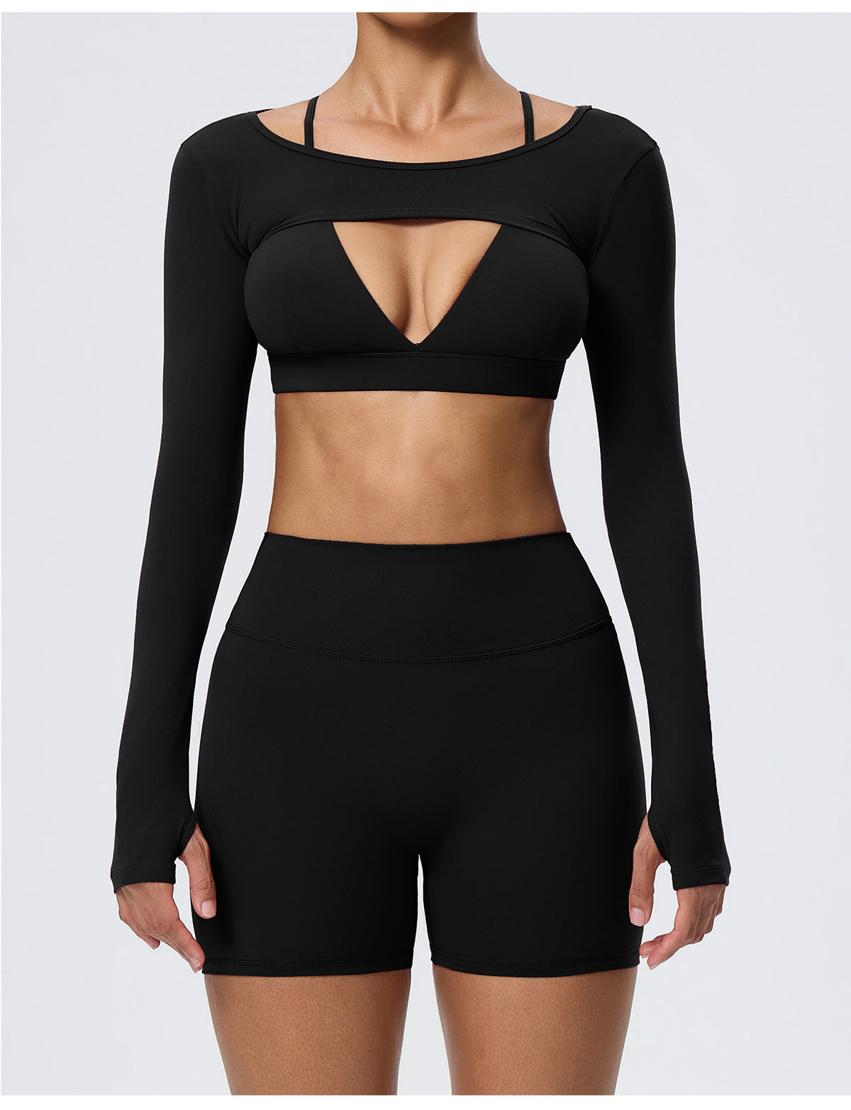 Wholesale Women’s Double-Brushed Yoga Set | Bulk Sports Bra, Sculpting Shorts & Cover-Up | fouregg