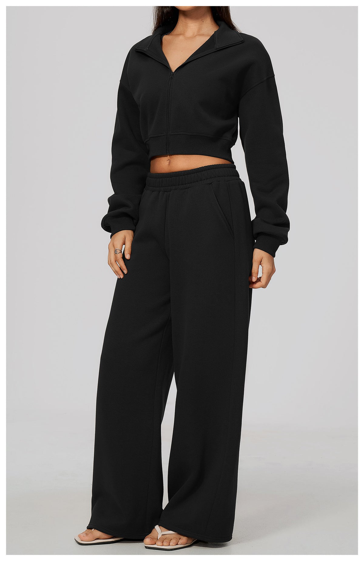 Wholesale Women’s Fleece Tracksuit | Bulk Cropped Jacket & Wide-Leg Pants 3615 | fouregg