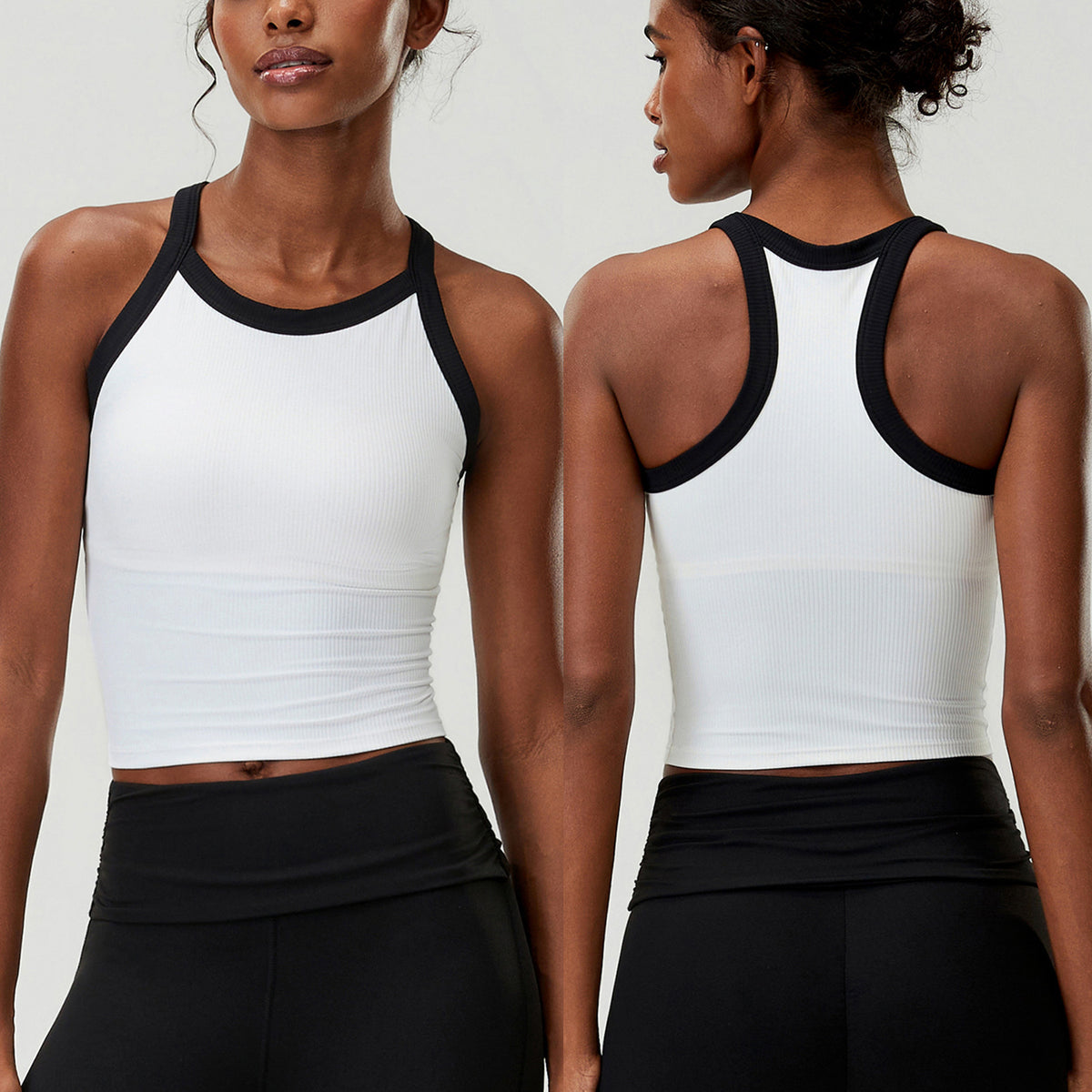 Wholesale Plus Size Women’s Sports Bra | Bulk Padded Yoga & Running Tank | fouregg - Black/Ivory