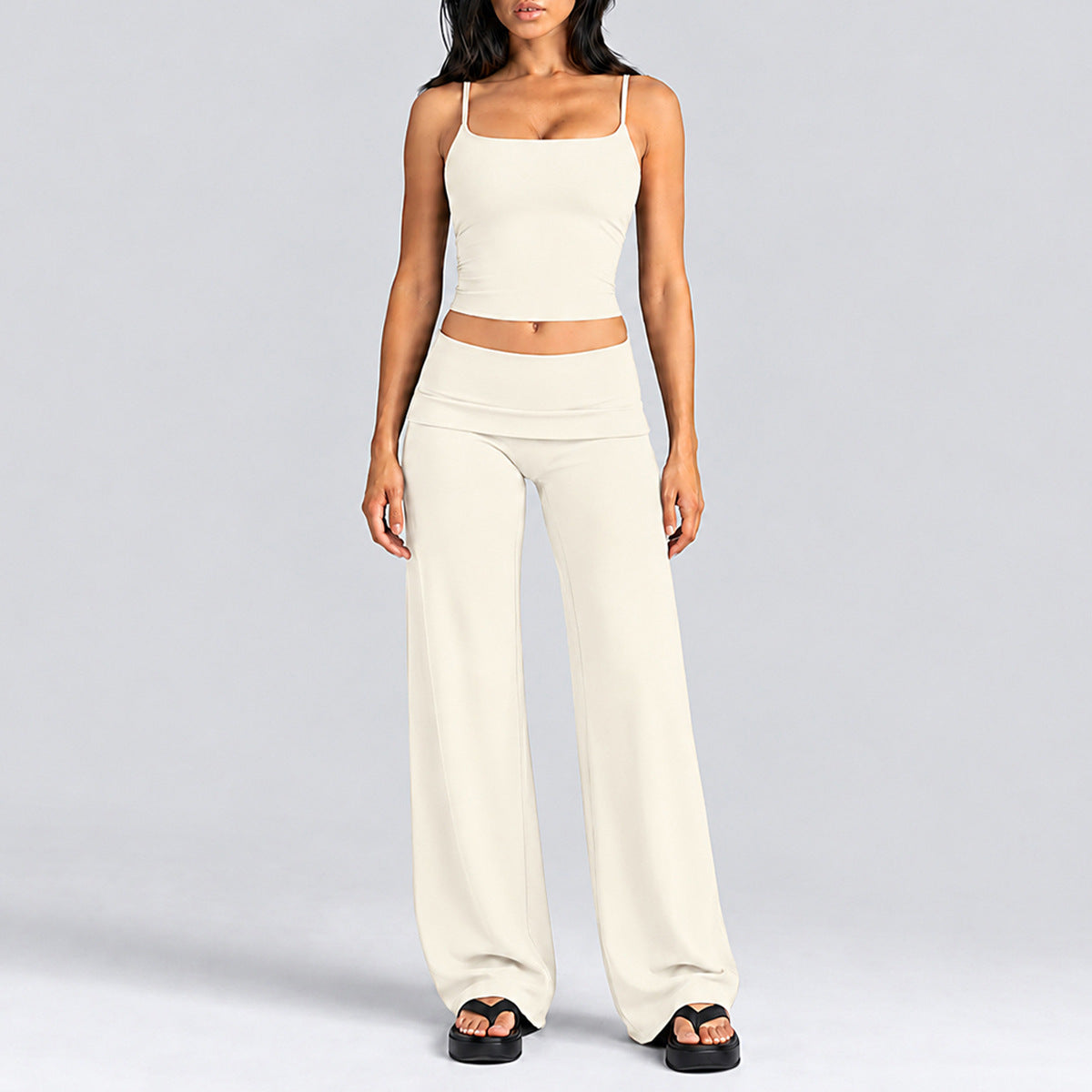 Wholesale Women’s Activewear Set | Quick-Dry Backless Tank Top & Slimming High-Waisted Workout Pants | fouregg - Tank Top + Straight-Leg Pants, Albumen White