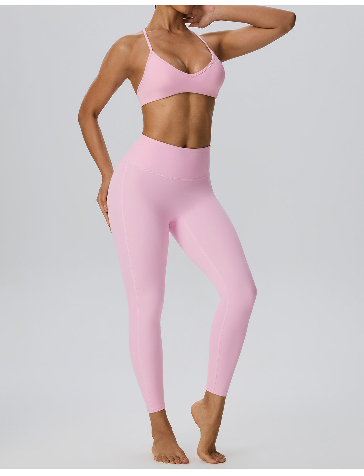 Wholesale Women’s Double-Brushed Yoga Set | Bulk Sculpting Sports Bra & High-Waist Leggings | fouregg