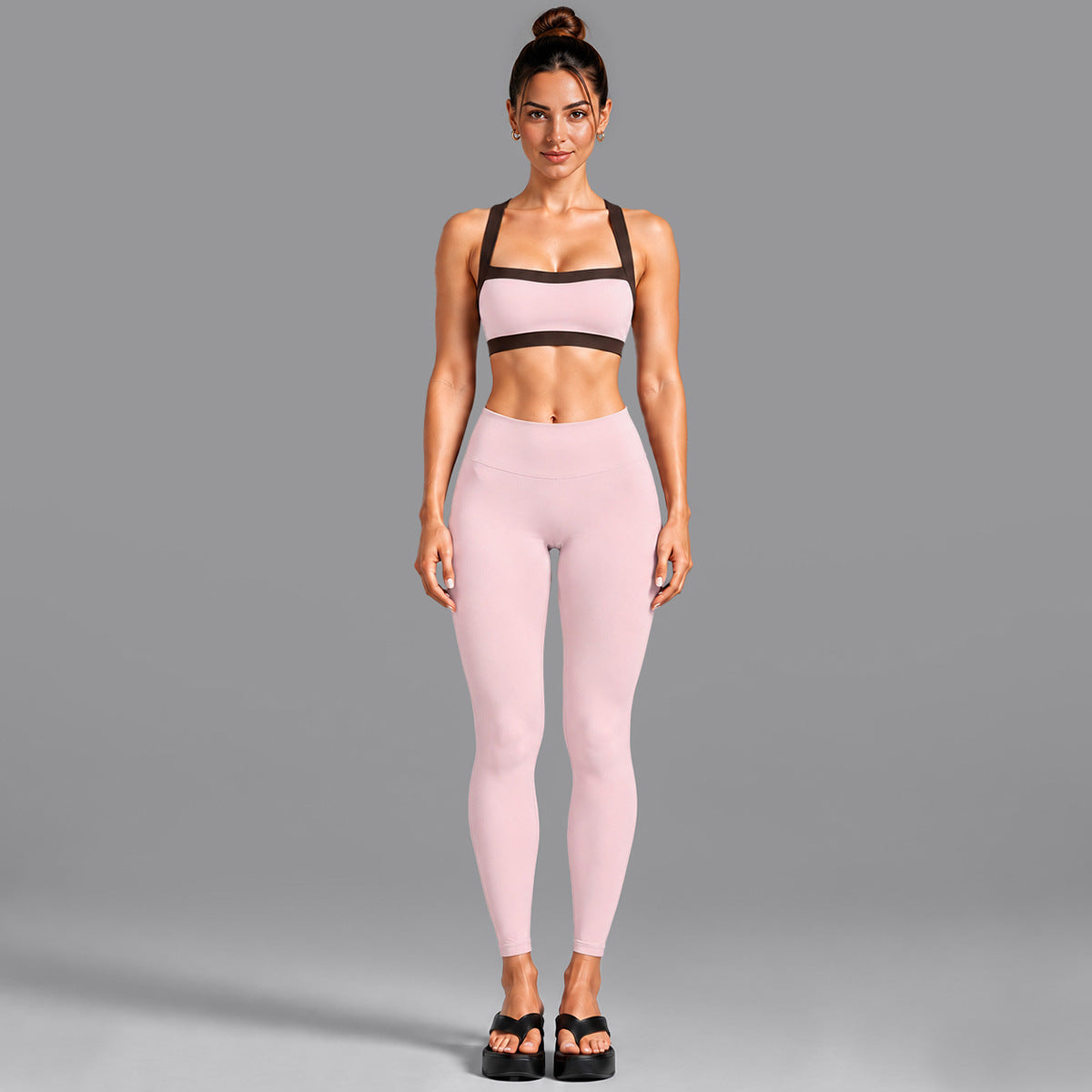 Wholesale Women’s Activewear Set | Contrast-Color Yoga Bra & Pilates Fitness Pants | fouregg - 6231 Underwear + 1352 Long Pants Pink