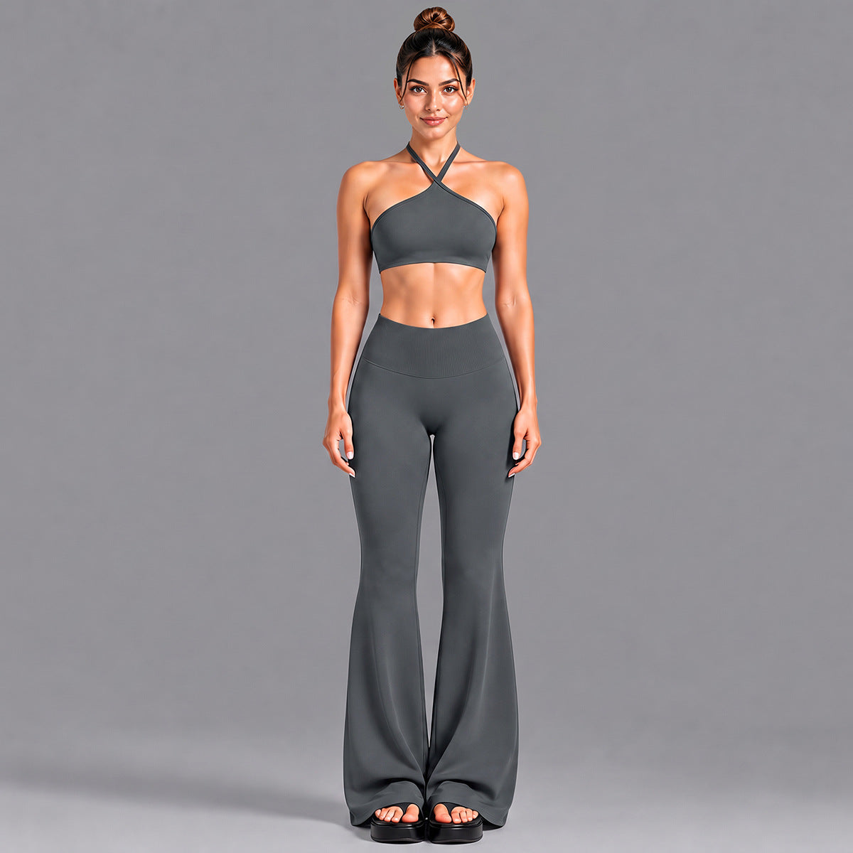 Wholesale Women’s Activewear Set | Contrast Stripe Workout Top & Casual Fitness Leggings | fouregg - Underwear + Flared Pants, Shark Gray