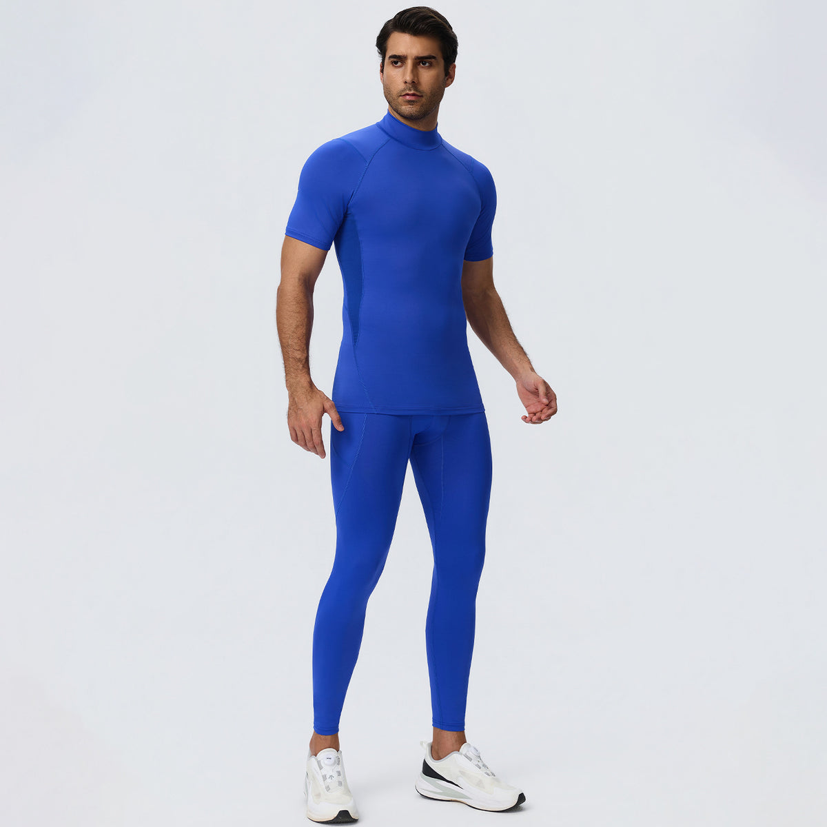 Wholesale Men’s Sculpting Workout Set | High-Stretch T-Shirt & Slim-Fit Fitness Pants | fouregg - Royal Blue