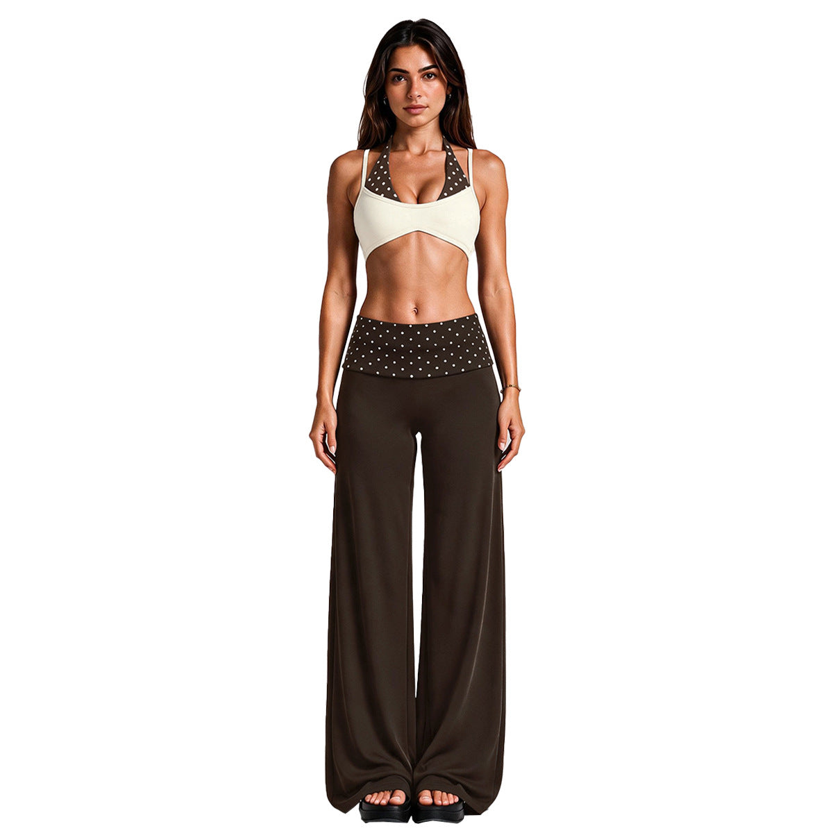 Wholesale Women’s Polka Dot Activewear Set | Backless Yoga Tank & Contrast-Trim Workout Trousers | fouregg