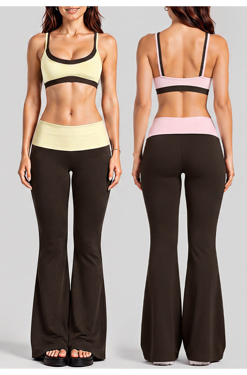 Wholesale Women’s Activewear Set | Faux-Layered Sports Bra & Quick-Dry Flared Yoga Pants | fouregg