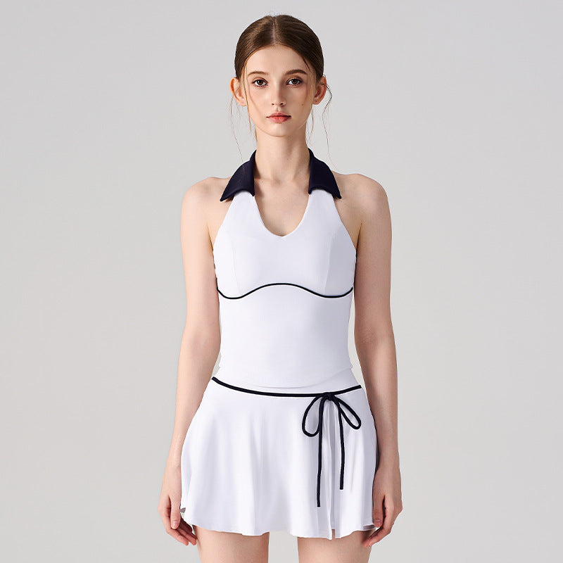 Wholesale Women’s 2-Piece Tennis Set | Bulk High-Waist Skort with Built-In Shorts | fouregg - White