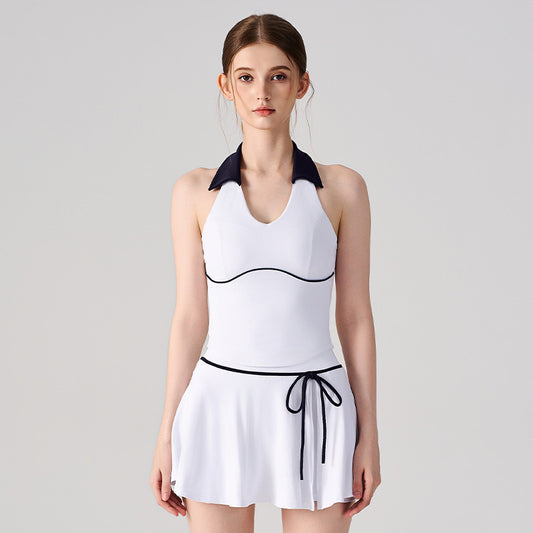 Wholesale Women’s 2-Piece Tennis Set | Bulk High-Waist Skort with Built-In Shorts | fouregg - White