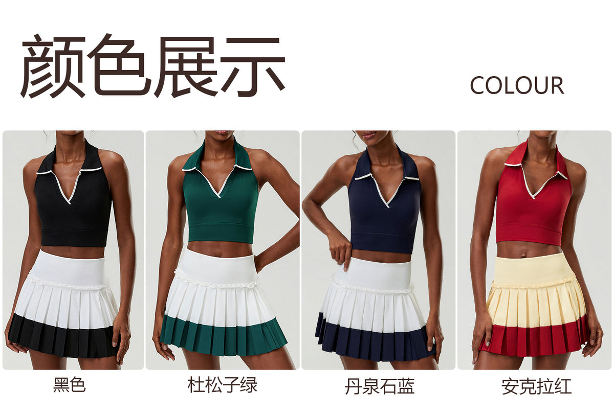 Wholesale Women's 2-Piece Tennis Skirt Set | Halter Sports Tank & Puff-Edge Skirt | Quick-Dry Activewear | fouregg