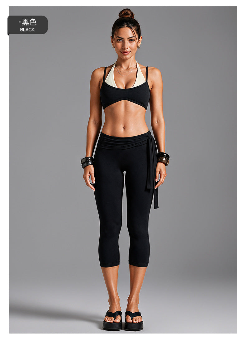 Wholesale Women’s Open-Back Activewear Set | Halter Yoga Bra & Ballet-Style Tie-Waist Pants | fouregg