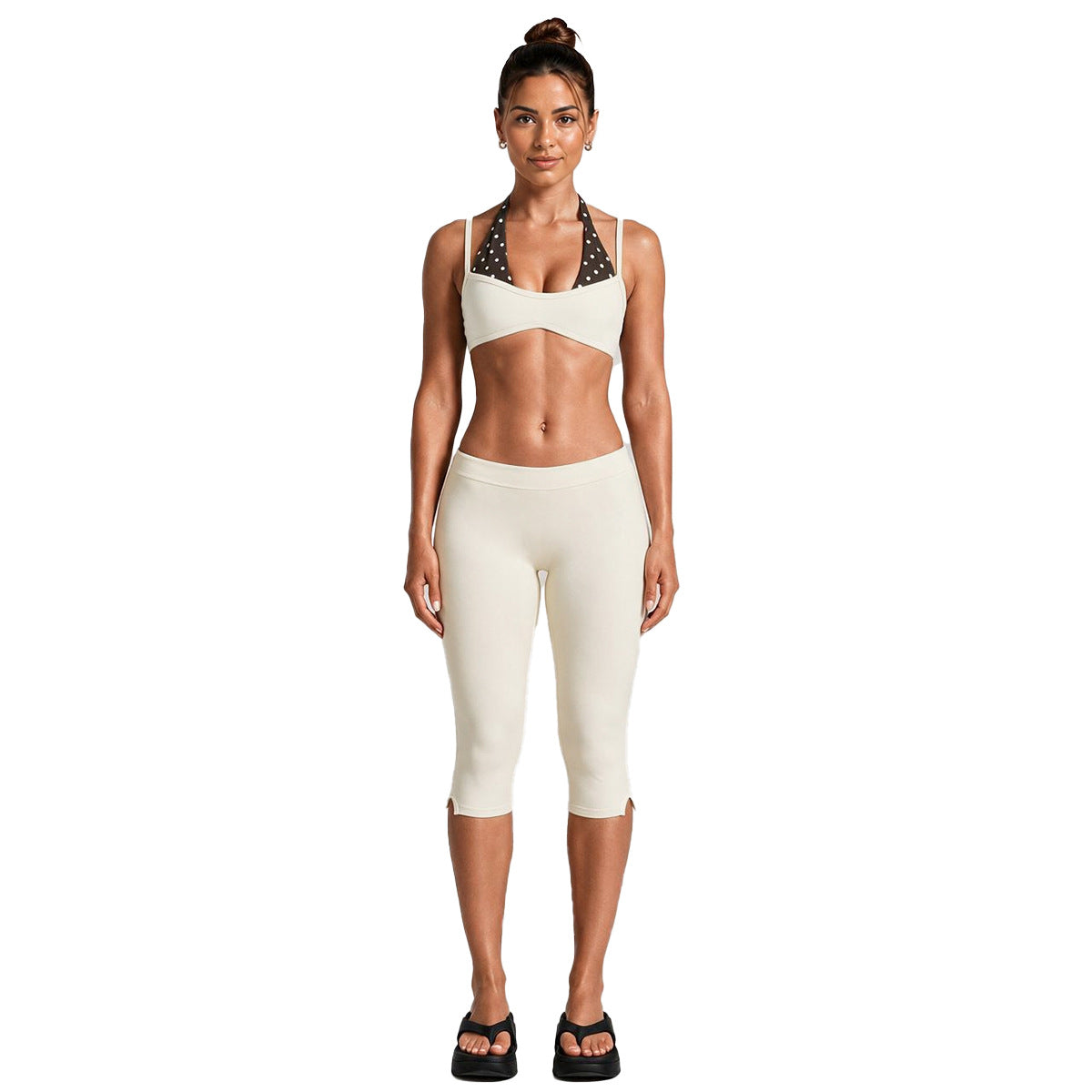 Wholesale Women’s Activewear Set | Contrast-Color Halter Bra & 3/4-Length Running Workout Pants | fouregg
