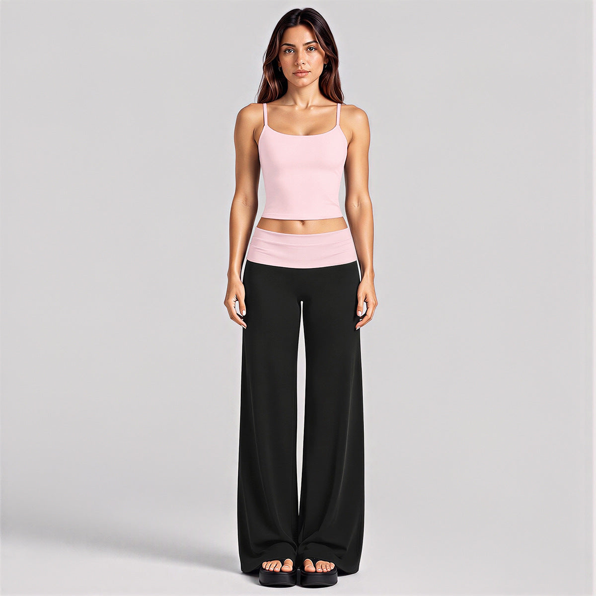 Wholesale Women’s Activewear Set | Backless Sports Tank & Color-Block High-Waisted Yoga Leggings | fouregg - Tank Top + Long Pants, Pink