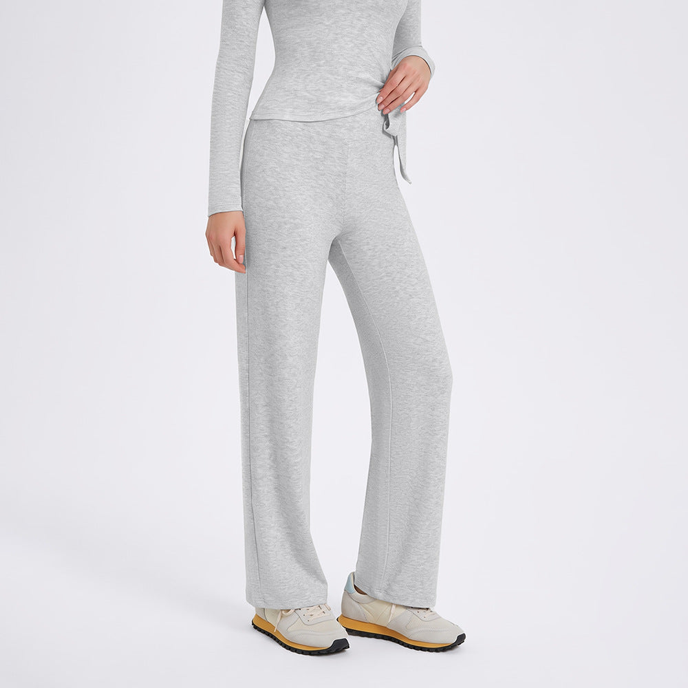 Wholesale Thermal Activewear Pants | Relaxed-Fit Fleece-Lined Wide-Leg Workout Trousers | fouregg - Cream Gray