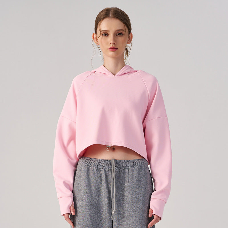 Wholesale Women’s Cropped Sweatshirt | Bulk Relaxed-Fit Hooded Workout Top | fouregg - Pink Candyfloss