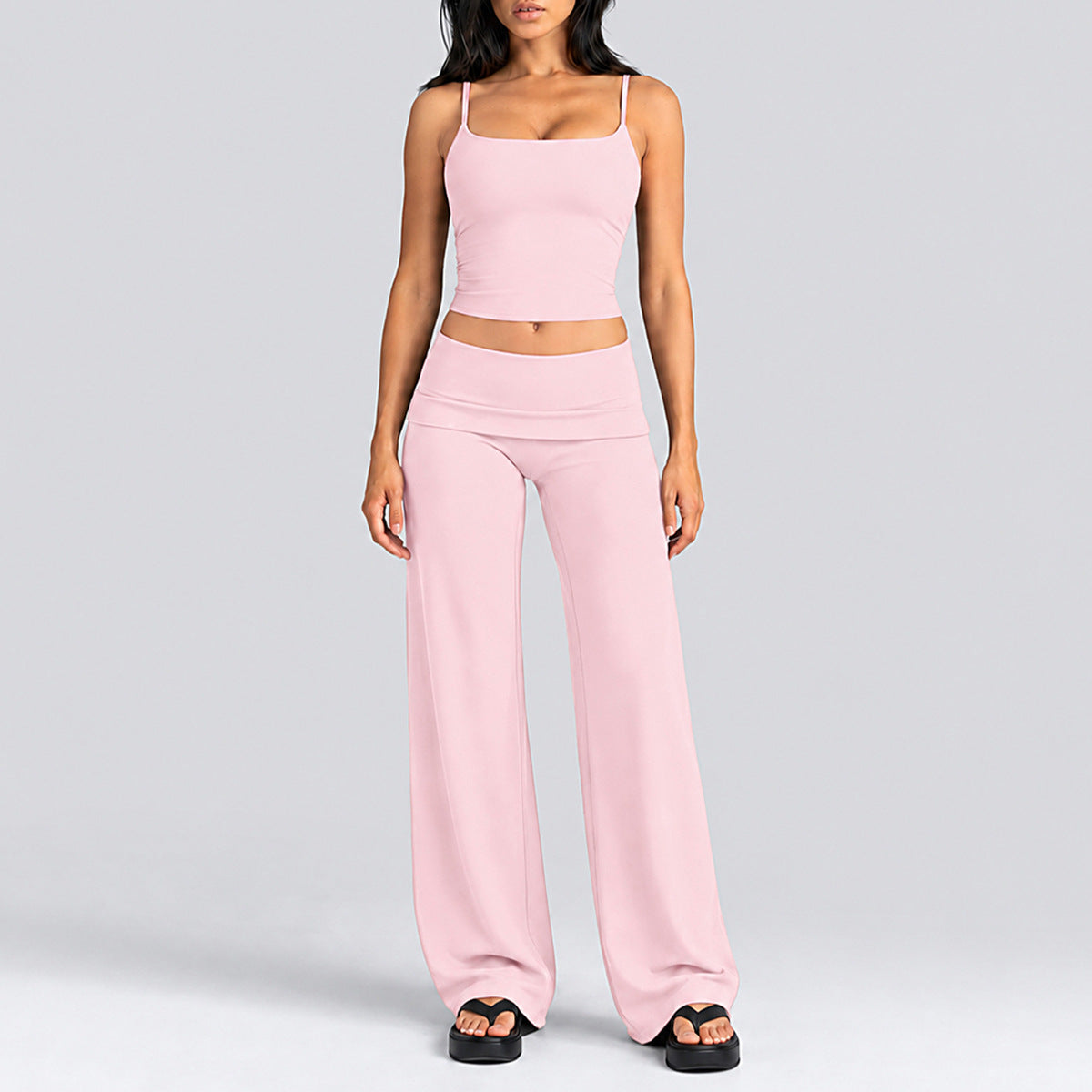 Wholesale Women’s Activewear Set | Quick-Dry Backless Tank Top & Slimming High-Waisted Workout Pants | fouregg - Tank Top + Straight-Leg Pants, Pink