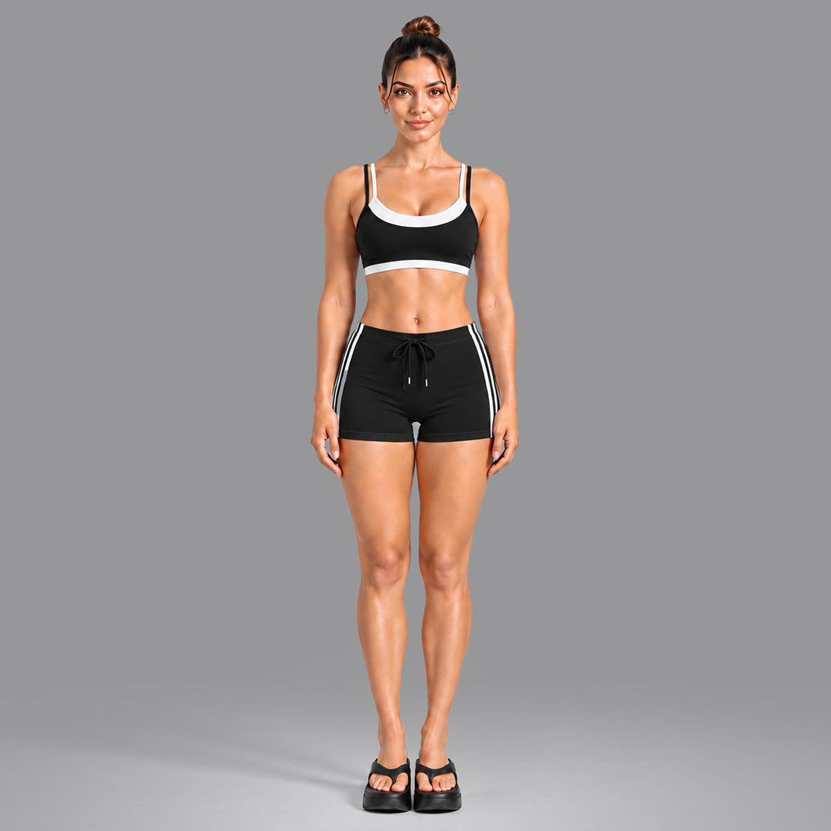 Wholesale Women’s Activewear Set | Double-Layer Contrast Sports Bra & Quick-Dry Workout Leggings | fouregg