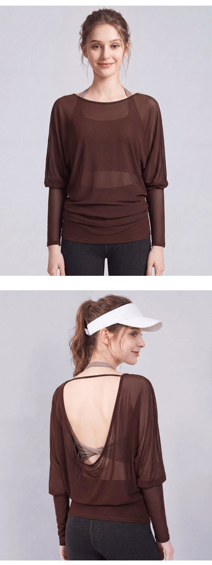 Wholesale Breathable Mesh Barre Cover-Up Top | 2-Way Hip-Covering | fouregg