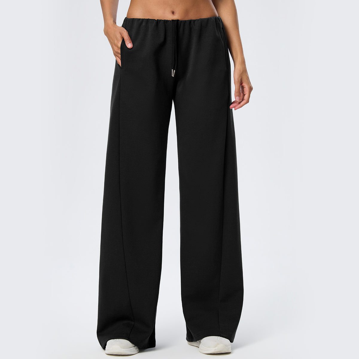 Wholesale Winter Wide-Leg Sweatpants | Relaxed-Fit Heat-Retention Activewear Trousers | fouregg - Black