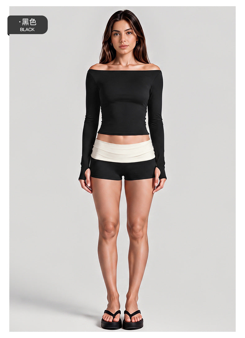 Wholesale Women’s Activewear Set | Quick-Dry Long Sleeve Off-Shoulder Top & High-Waisted Workout Pants | fouregg
