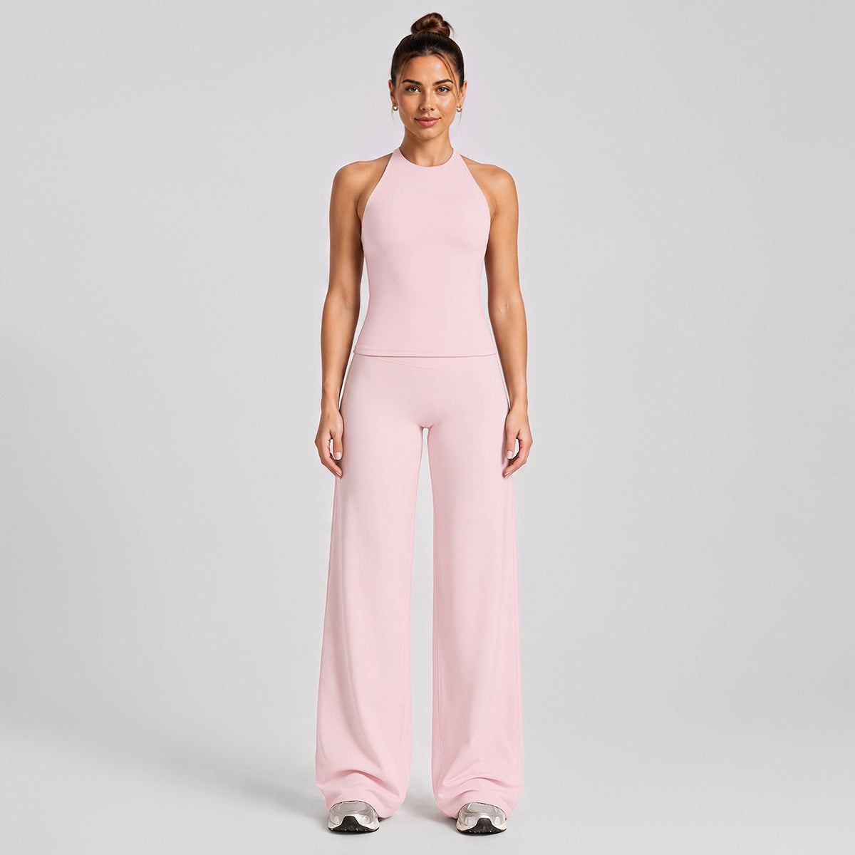 Wholesale Women’s Activewear Set | Slimming Sports Tank & Loose-Fit Workout Pants | fouregg - Wide-Leg Long Set, Pink