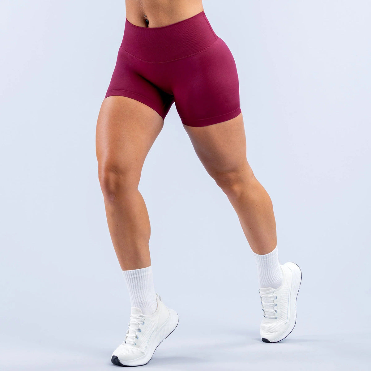 Wholesale Women’s Activewear Shorts | High-Stretch V-Waist Gym & Cycling Shorts | fouregg - Berry Red