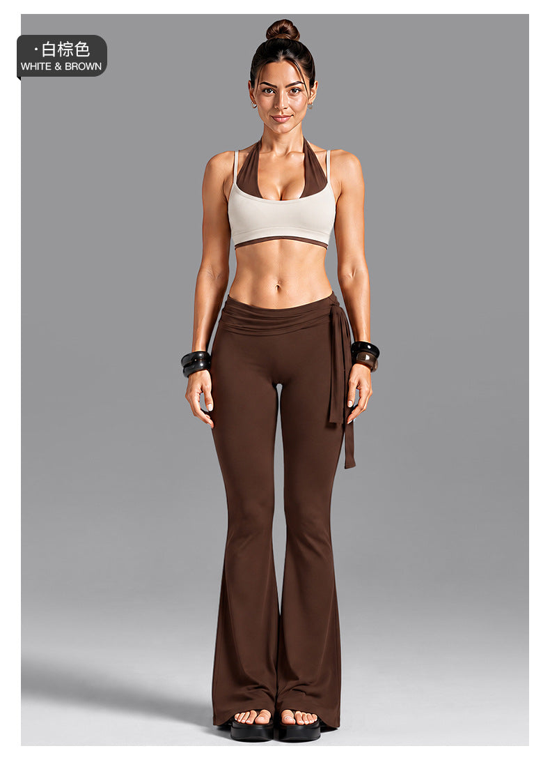 Wholesale Women’s Activewear Set | Dual-Layer Halter Sports Top & Tie-Detail Quick-Dry Workout Pants | fouregg