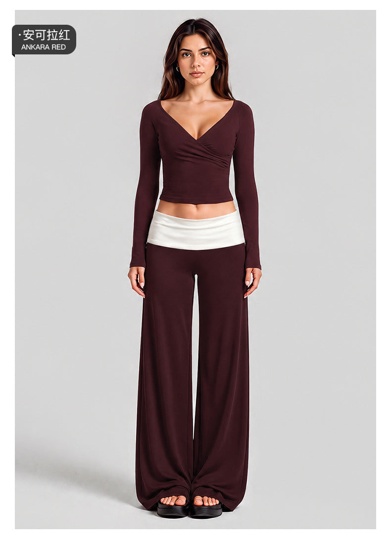Wholesale Women’s Activewear Set | Quick-Dry Long Sleeve Off-Shoulder Top & High-Waisted Workout Pants | fouregg