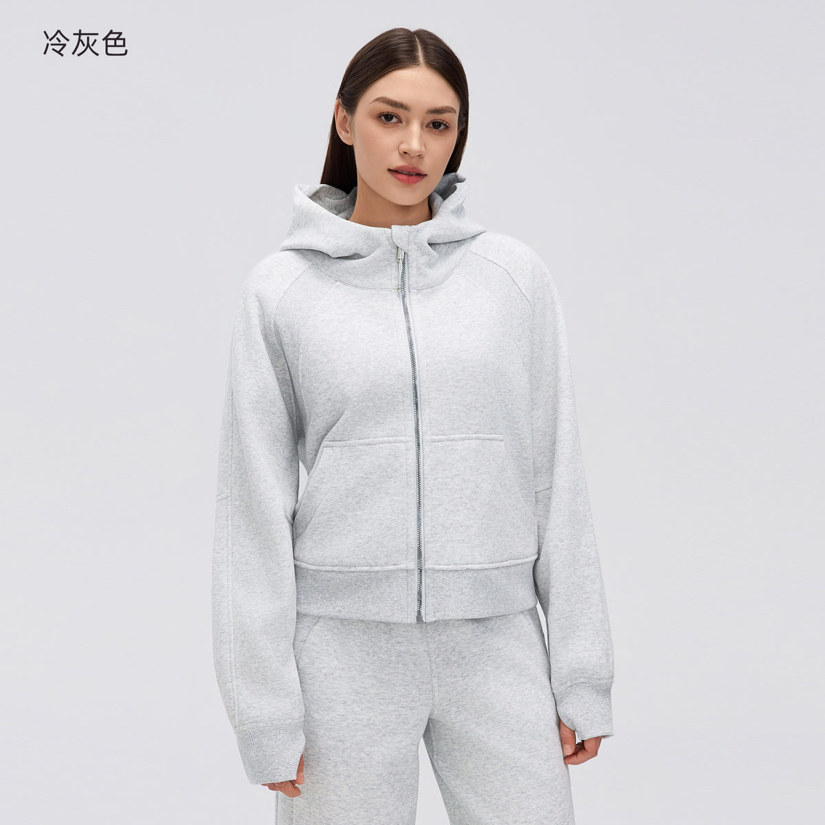 Wholesale Women’s Winter Cropped Hoodie Jacket | Relaxed-Fit Thermal Sportswear for Petite Sizes | fouregg - Cool Gray