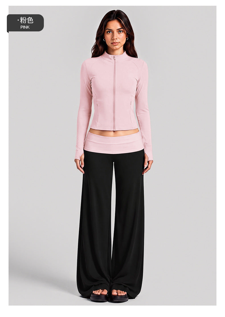 Wholesale Women’s Activewear Set | Color-Block High-Neck Jacket & Quick-Dry Workout Trousers | fouregg