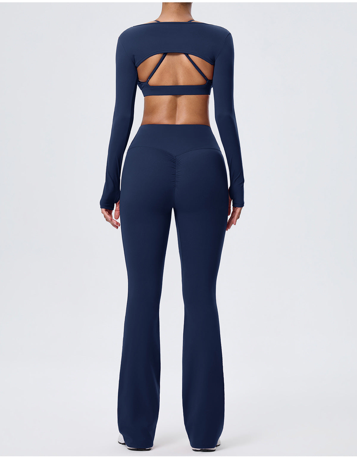 Wholesale Nude-Feel Activewear Set | Double-Brushed Bra, Butt-Lift Flare Pants & Cover-Up | fouregg