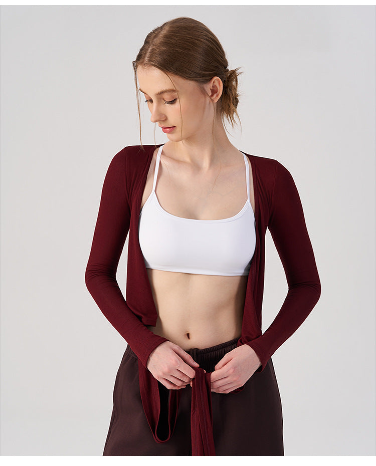 Wholesale Women’s Wrap Yoga Top | Thin Long-Sleeve Crossover Cardigan for Pilates & Activewear | fouregg